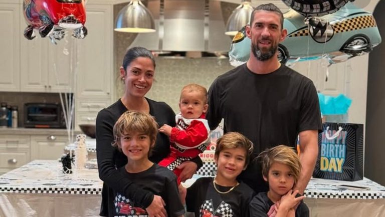 Michael Phelps’ wife Nicole reacts as their son Beckett enjoys summer swimming with friends