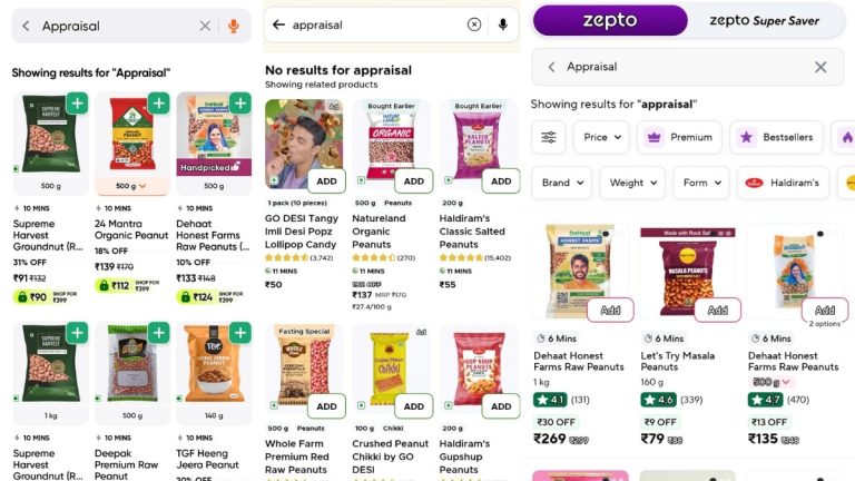 Users search ‘appraisal’ on Zepto, Blinkit, Swiggy, get served ‘peanuts’ instead. Netizens have a field day