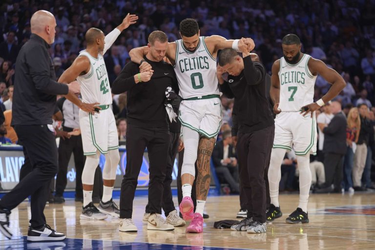 Jayson Tatum carried off floor with injury in Celtics loss