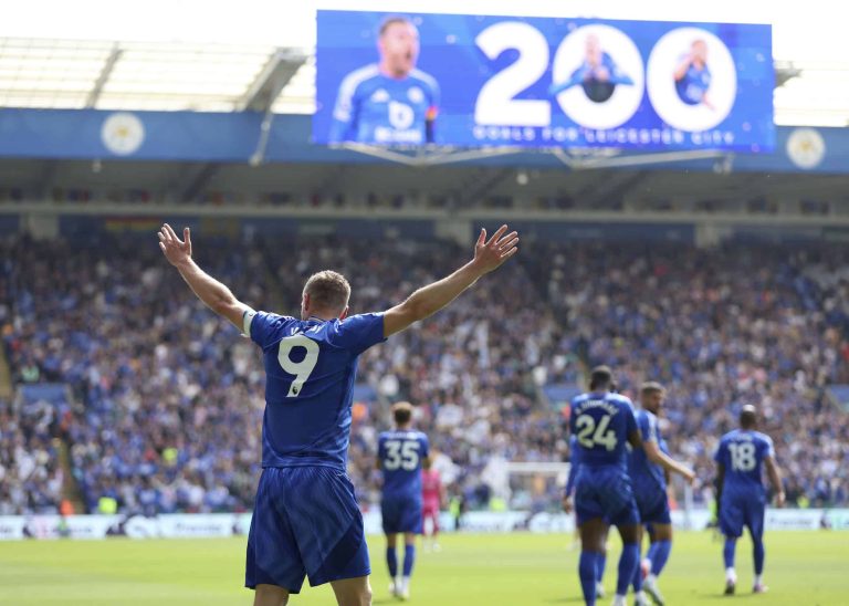Vardy scores landmark goal for Leicester in farewell game for club