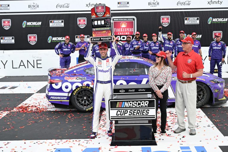 Fans go wild at Denny Hamlin for teasing OSU with unexpected gesture after iconic NASCAR race win