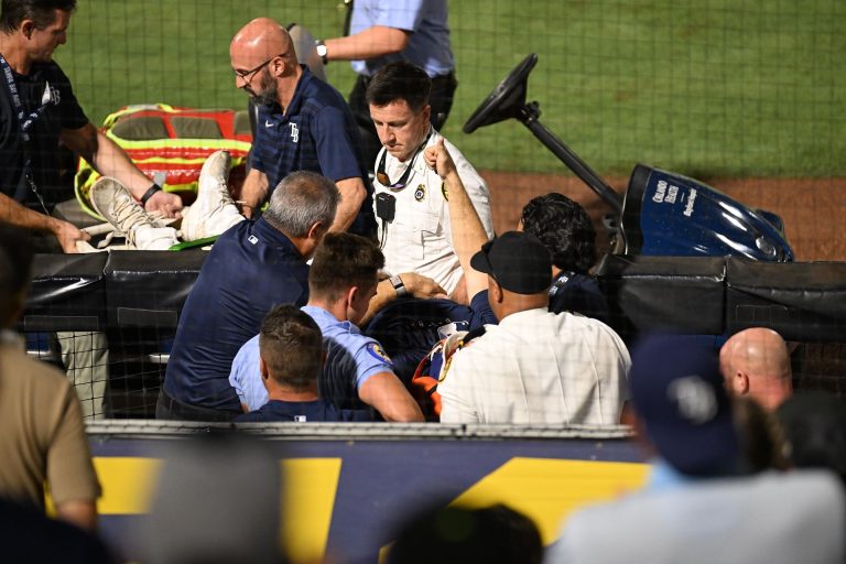 Scary scene as Rays’ Hunter Bigge gets stretchered off after drilled by 105mph foul ball 