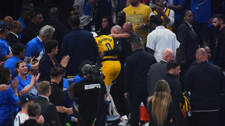 Pacers’ Tyrese Haliburton exits Game 7, ruled out with right Achilles injury