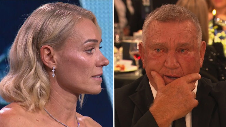 Erin Phillips delivers emotional HOF speech with father Greg in attendance