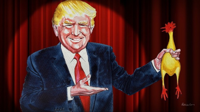 Trump always chickens out on foreign policy too
