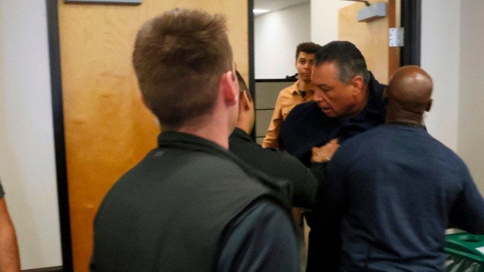 US Senator Alex Padilla wrestled to ground at Los Angeles news conference