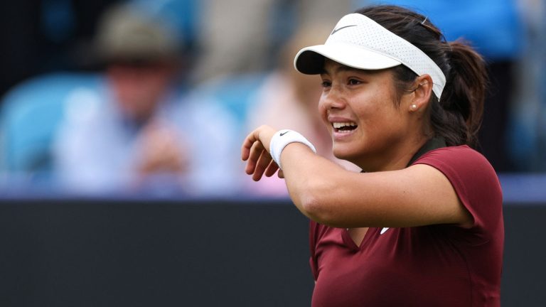 Emma Raducanu: Tearful British No 1 rallies from a set down to reach second round in Eastbourne | Tennis News