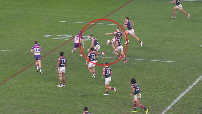 Melbourne Storm survive Bunker howler in win over Sydney Roosters; James Tedesco offside, video