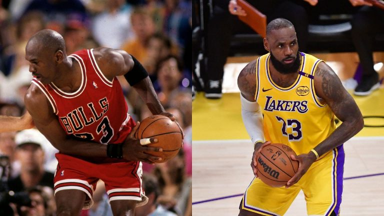 “Can’t even match MJ on the golf course” – Fans react to LeBron James’ golf swing
