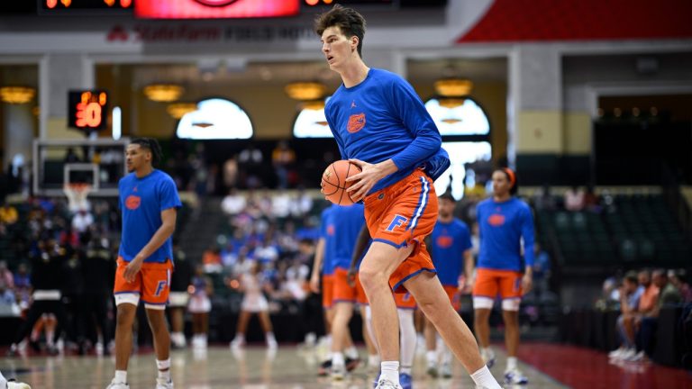 Canada’s Olivier Rioux, the world’s tallest teen, gives football a try at Florida